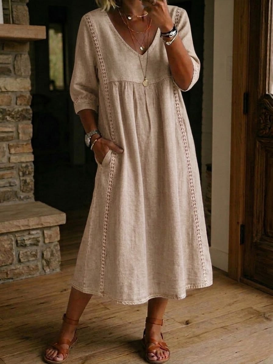 Antonia - 3/4 Sleeve A Line Maxi Dress