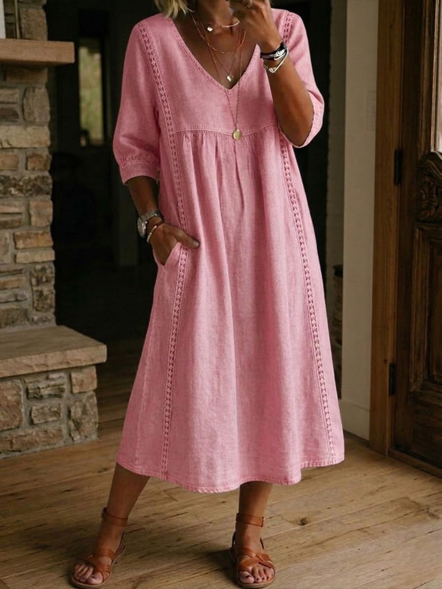 Antonia - 3/4 Sleeve A Line Maxi Dress