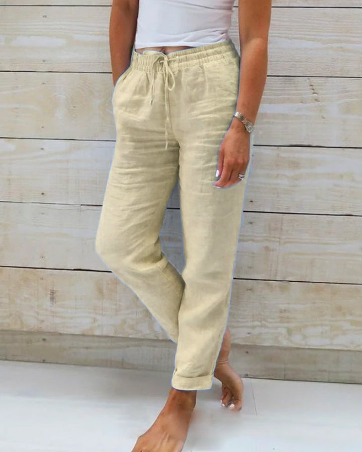 Women's  Elastic Waist Cotton Linen Wide Leg Pants