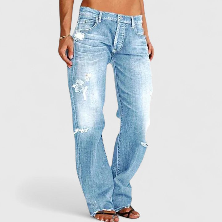 Michelle | Women's Distressed Low Rise Straight Leg Jean